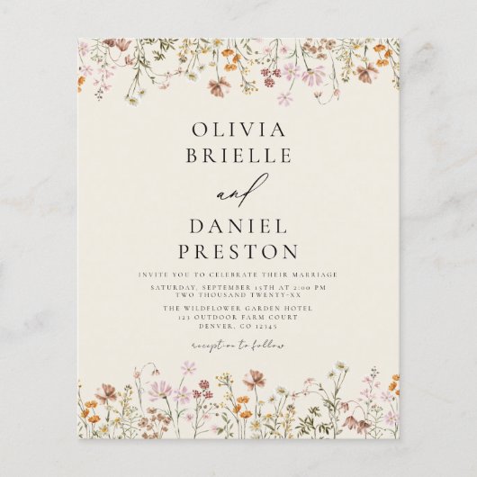 Boho Wildflower Beige Alles in een QR-code bruilof (Voorkant)