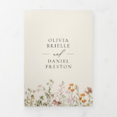 Boho Wildflower Beige Alles in een QR-code bruilof Drieluik Uitnodiging (Cover)