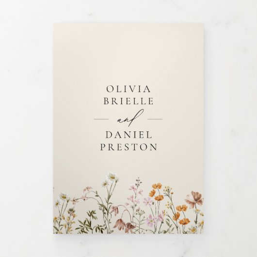 Boho Wildflower Beige Alles in een QR-code bruilof Drieluik Uitnodiging (Cover)