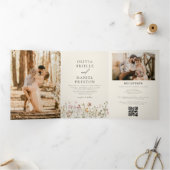 Boho Wildflower Beige Alles in een QR-code bruilof Drieluik Uitnodiging (Binnen)