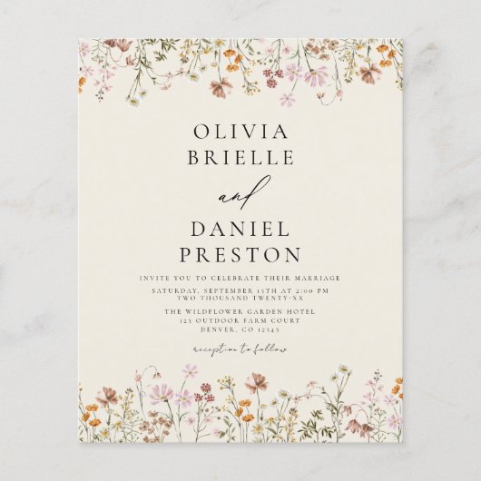 Boho Wildflower Beige Alles in een QR-code bruilof Flyer (Voorkant)