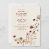 Boho Wildflower Beige Alles in een QR-code bruilof Kaart (Voorkant)