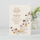 Boho Wildflower Beige Alles in een QR-code bruilof Kaart (Staand voorkant)