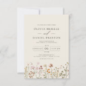 Boho Wildflower Beige Alles in een QR-code bruilof Kaart (Voorkant)