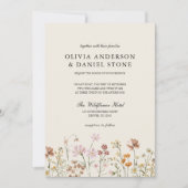 Boho Wildflower Beige Alles in een QR-code bruilof Kaart (Voorkant)