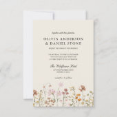 Boho Wildflower Beige Alles in een QR-code bruilof Kaart (Voorkant)