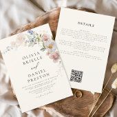 Boho Wildflower Beige Alles in een QR-code bruilof Kaart