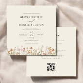 Boho Wildflower Beige Alles in een QR-code bruilof Kaart