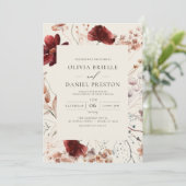 Boho Wildflower Beige Alles in een QR-code bruilof Kaart (Staand voorkant)
