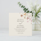 Boho Wildflower Beige Alles in een QR-code bruilof Kaart (Staand voorkant)