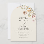 Boho Wildflower Beige Alles in een QR-code bruilof Kaart (Voorkant)