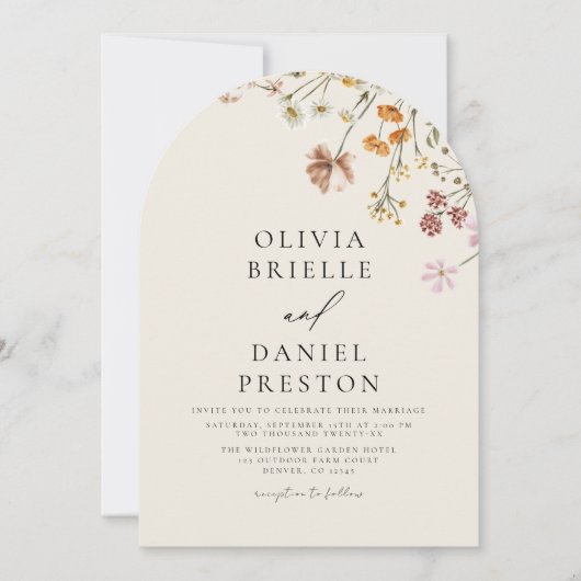Boho Wildflower Beige Alles in een QR-code bruilof Kaart (Voorkant)