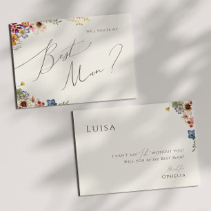 Boho Wildflower   Beige Best Man proposal Kaart
