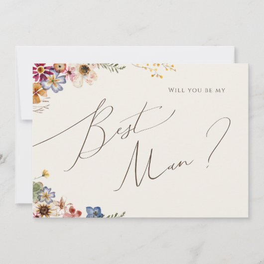 Boho Wildflower | Beige Best Man proposal Kaart (Voorkant)