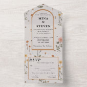 Boho Wildflower beige bruiloft All In One Uitnodiging (Binnen)