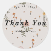 Boho Wildflower beige Bruiloft dank u Ronde Sticker (Voorkant)