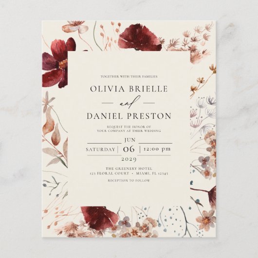 Boho Wildflower Beige bruiloft uitnodiging (Voorkant)