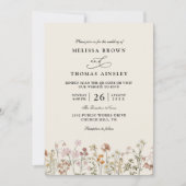 Boho Wildflower Beige Elegant QR Code Wedding Kaart (Voorkant)