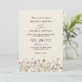 Boho Wildflower Beige Elegant QR Code Wedding Kaart (Staand voorkant)