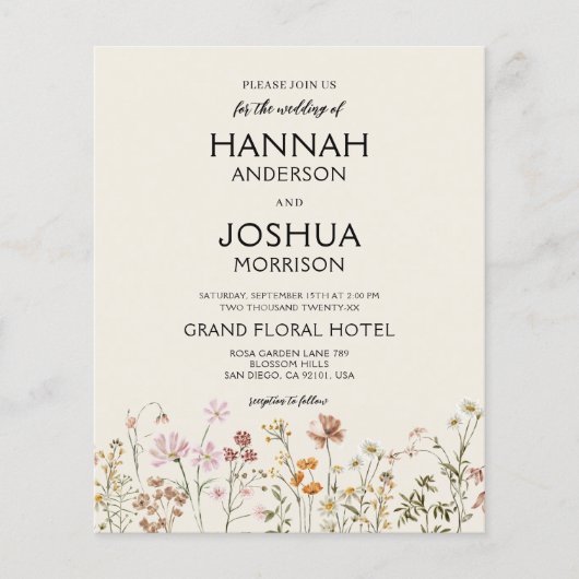 Boho Wildflower Beige foto bruiloft uitnodiging (Voorkant)
