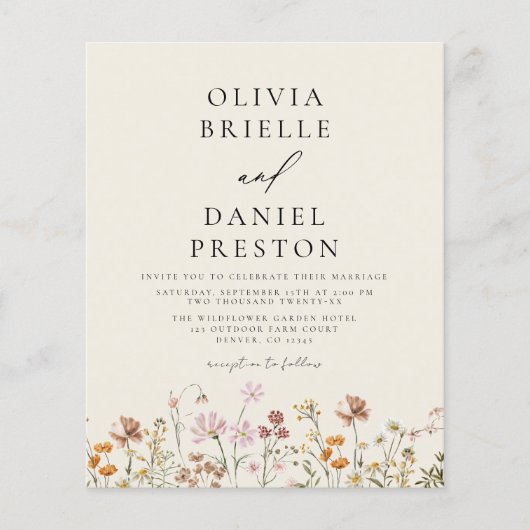 Boho Wildflower Beige Foto Tuin Bruiloft (Voorkant)