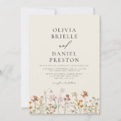 Boho Wildflower Beige Foto Tuin Bruiloft Kaart (Voorkant)