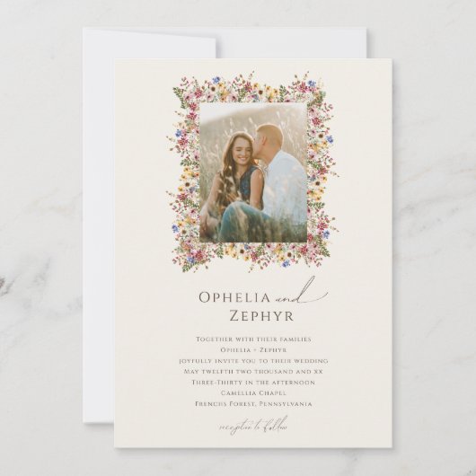 Boho Wildflower | Beige Meadow Photo Lijst Wedding Kaart (Voorkant)