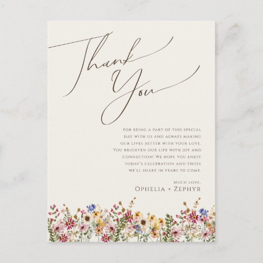 Boho Wildflower Beige Meadow Table Dank je wel Briefkaart (Voorkant)