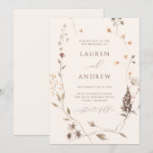 Boho Wildflower Beige Minimalistische bruiloft Kaart (Voorkant / Achterkant)