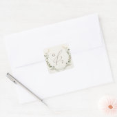 Boho Wildflower Beige Monogram Wreath Envelope Sea Vierkante Sticker (Envelop)