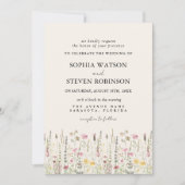 Boho Wildflower Beige Photo Garden Wedding Kaart (Voorkant)