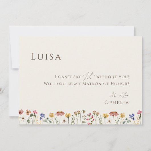 Boho Wildflower | Beige Photo Matron of Honor Kaar Kaart (Achterkant)