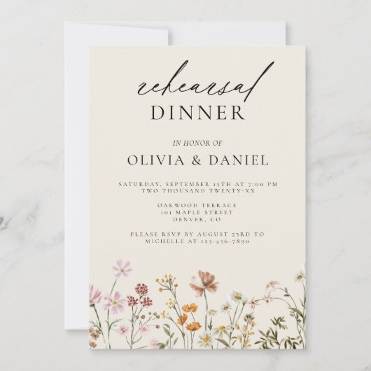 Boho Wildflower Beige repetitie diner Kaart (Voorkant)