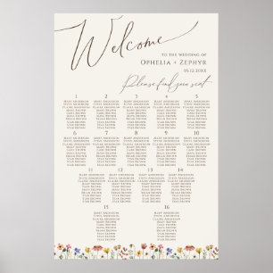 Boho Wildflower   Beige Tafelnummer Zitkaart Poster