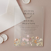 Boho Wildflower Beige Tuin Bruiloft Acryl Uitnodigingen