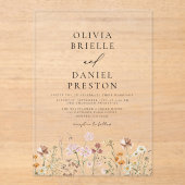 Boho Wildflower Beige Tuin Bruiloft Acryl Uitnodigingen (Voorkant)