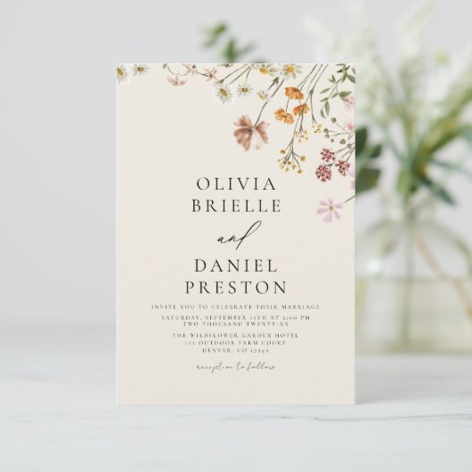 Boho Wildflower Beige Tuin Bruiloft Kaart (Staand voorkant)