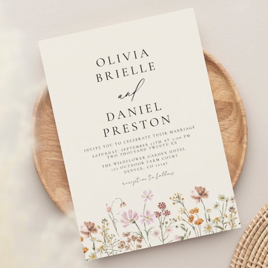 Boho Wildflower Beige Tuin Bruiloft Kaart
