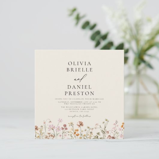 Boho Wildflower Beige Tuin Bruiloft Kaart (Staand voorkant)