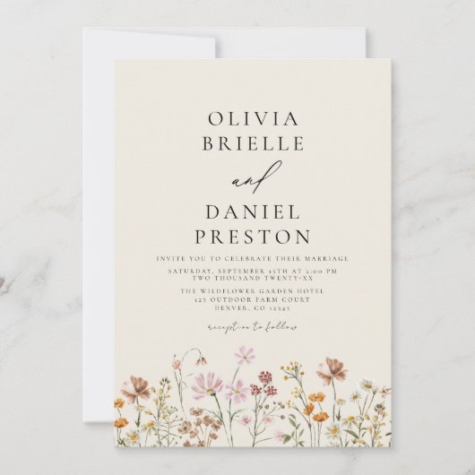 Boho Wildflower Beige Tuin Bruiloft Kaart (Voorkant)