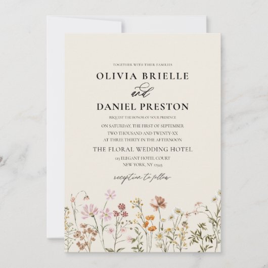 Boho Wildflower Beige Tuin Bruiloft Kaart (Voorkant)