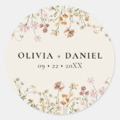 Boho Wildflower Beige Tuin Bruiloft Ronde Sticker (Voorkant)