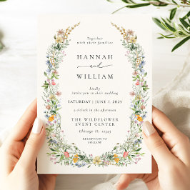 Boho Wildflower Beige Wedding Kaart