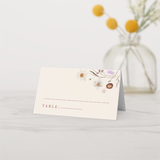 Boho Wildflower Beige Wedding Place Kards Plaatskaartje (Voorkant)
