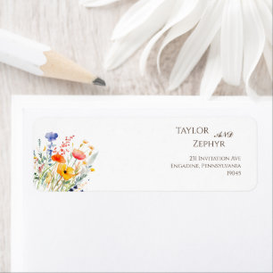 Boho Wildflower Beige Wedding RSVP Return Address Etiket