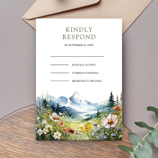 Boho Wildflower Bergweide Bruiloft RSVP Kaartje
