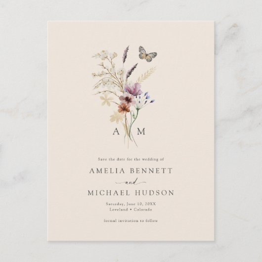 Boho Wildflower Bewaar de datum Briefkaart (Voorkant)