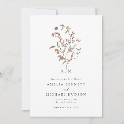 Boho Wildflower Bewaar de datum Save The Date (Voorkant)