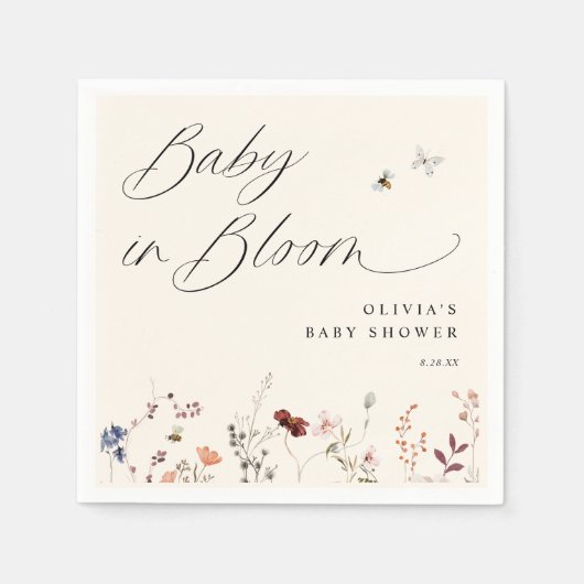 Boho Wildflower & Bijen Baby shower Bloemen Servet (Voorkant)
