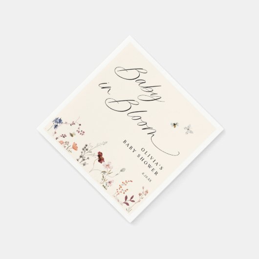 Boho Wildflower & Bijen Baby shower Bloemen Servet (Hoek)